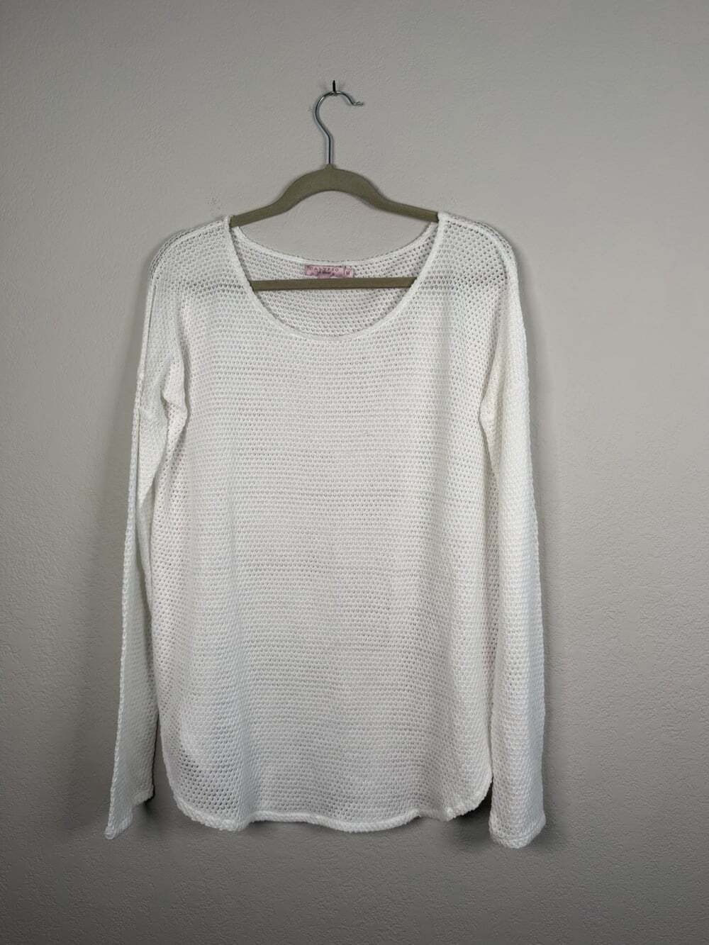 CALYPSO St. Barth Sheer Chunky Knit Pullover Long Sleeve White Coastal Preppy M